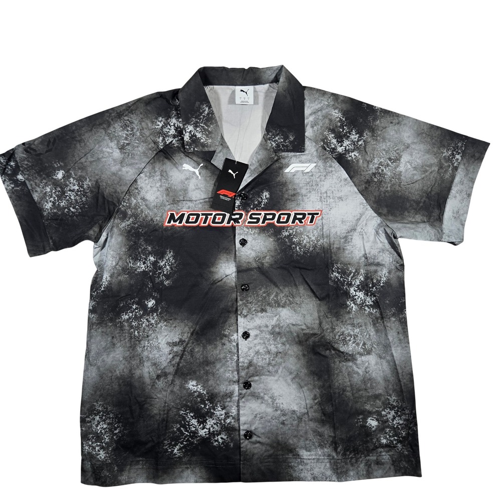 Puma F1 Motorsport Shirt Mens Large Black White Smoke Print Cotton 635270 01 NWT